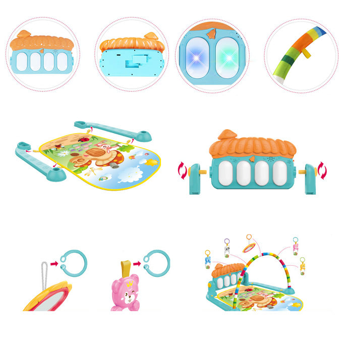 Huanger - 3 In 1 Newborn Baby Play Gym Piano Fitness Rack - Activity Mat