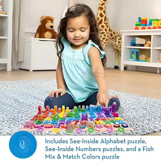 Puzzle Sorting Learning Board Toys | Abc, Numbers, Shapes, Abacus, Fish Picking Activity And Animals